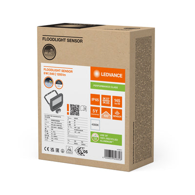 Faro LED Nero 8W 1200 lumen 4000K IP65 con sensore di movimento e luce