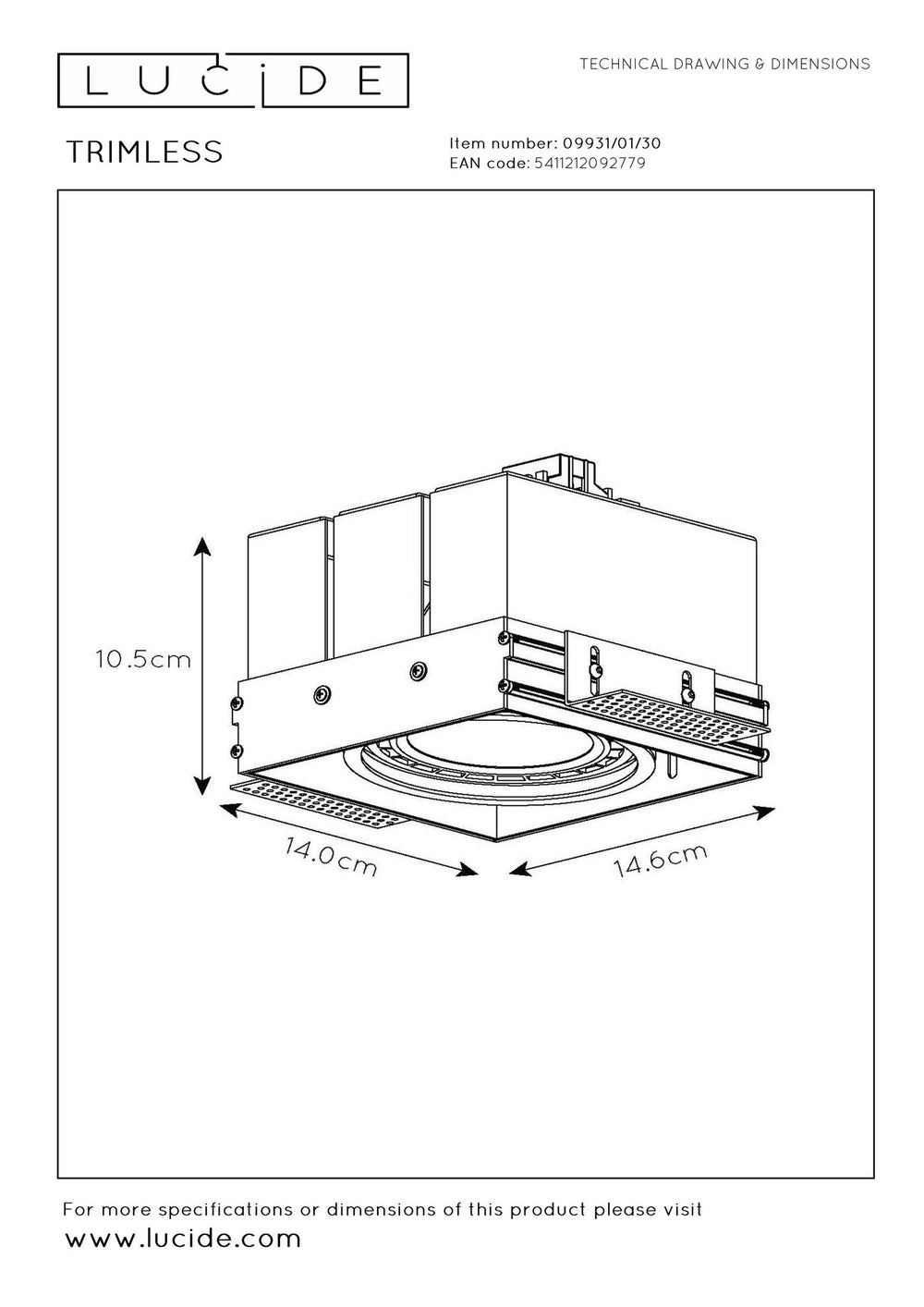 Lucide black trimless AR111 GU10 recessed spotlight fixture for modern minimalist home lighting solutions