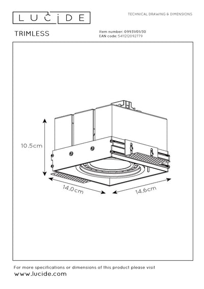 Lucide black trimless AR111 GU10 recessed spotlight fixture for modern minimalist home lighting solutions