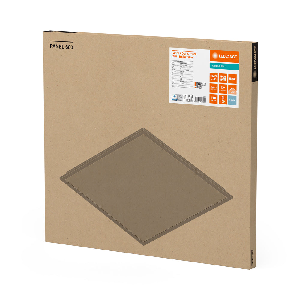 Pannello LED Compatto 33W 3630 lumen 6500K Luce diurna 60x60cm Alluminio Bianco IP20 CRI 80 CE RoHS