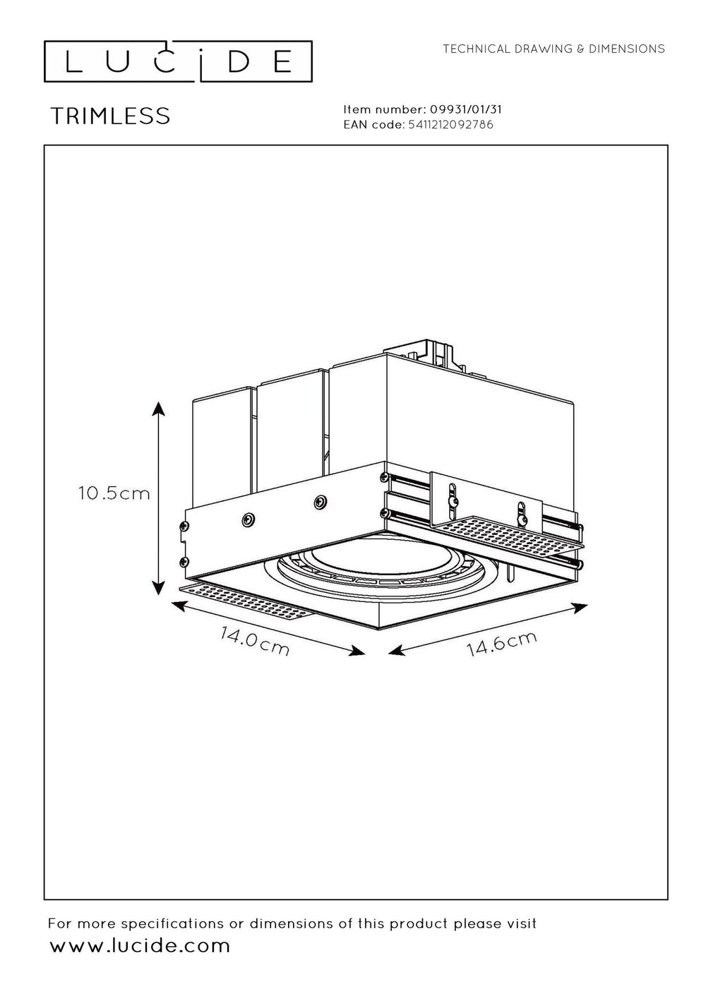 Faretto LED da incasso senza cornice Lucide 1xGU10 IP20 220-240V Alluminio Oro Opaco CE RoHS