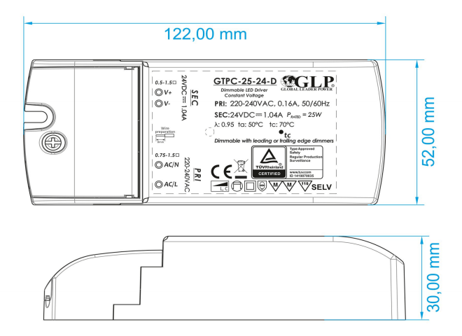 adattatore di alimentazione a LED dimmerabile 12V 25W 2.08A adatto per illuminazione a LED 12V