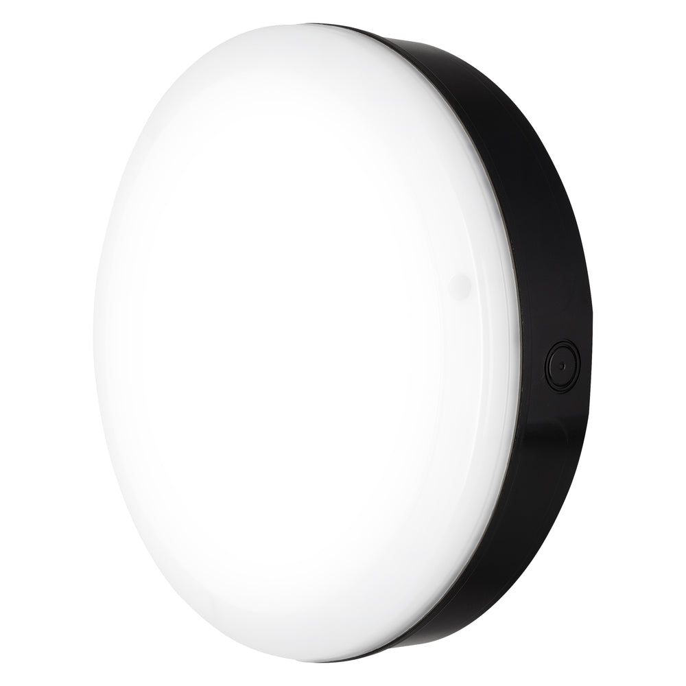 Lampada da Parete LED Bulkhead con Sensore, 10W 800 lumen, 3000K Bianco Caldo, IP65 IK10, Nero Ø250MM