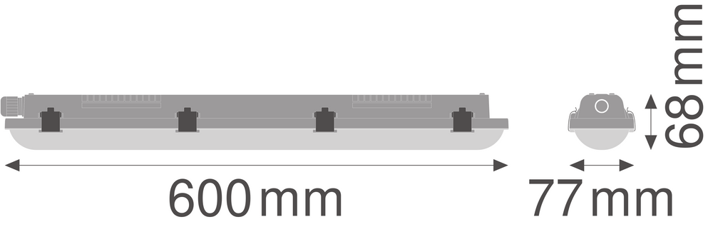 LED waterproof mounting batten 18W 2160 lumens 4000K cool white 60cm moisture resistant