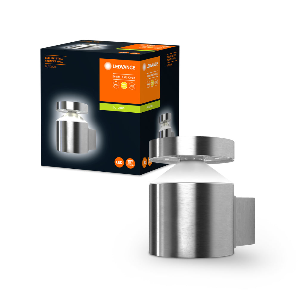 Ledvance ENDURA Style Cylinder Wall Lampada LED da Parete 6W 3000K IP44 Acciaio Inox per Esterni da Montaggio Superficiale