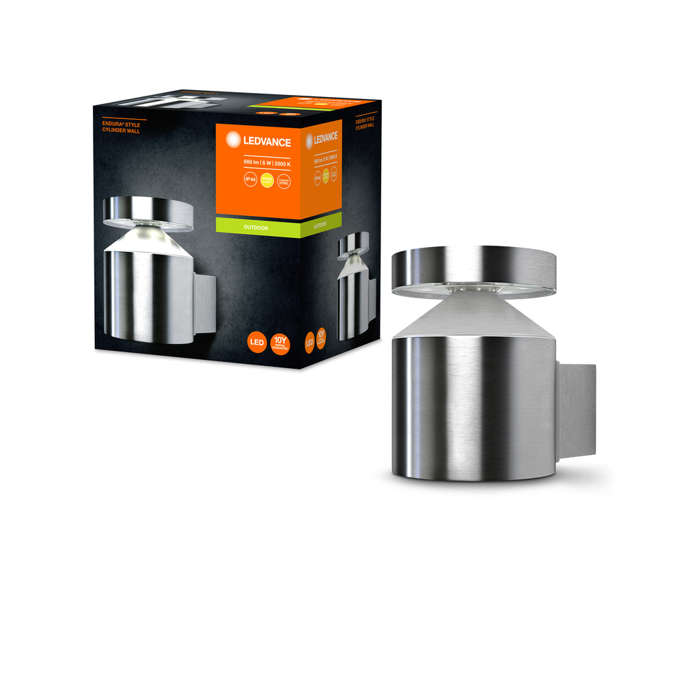 Ledvance ENDURA Style Cylinder Wall Lampada LED da Parete 6W 3000K IP44 Acciaio Inox per Esterni da Montaggio Superficiale