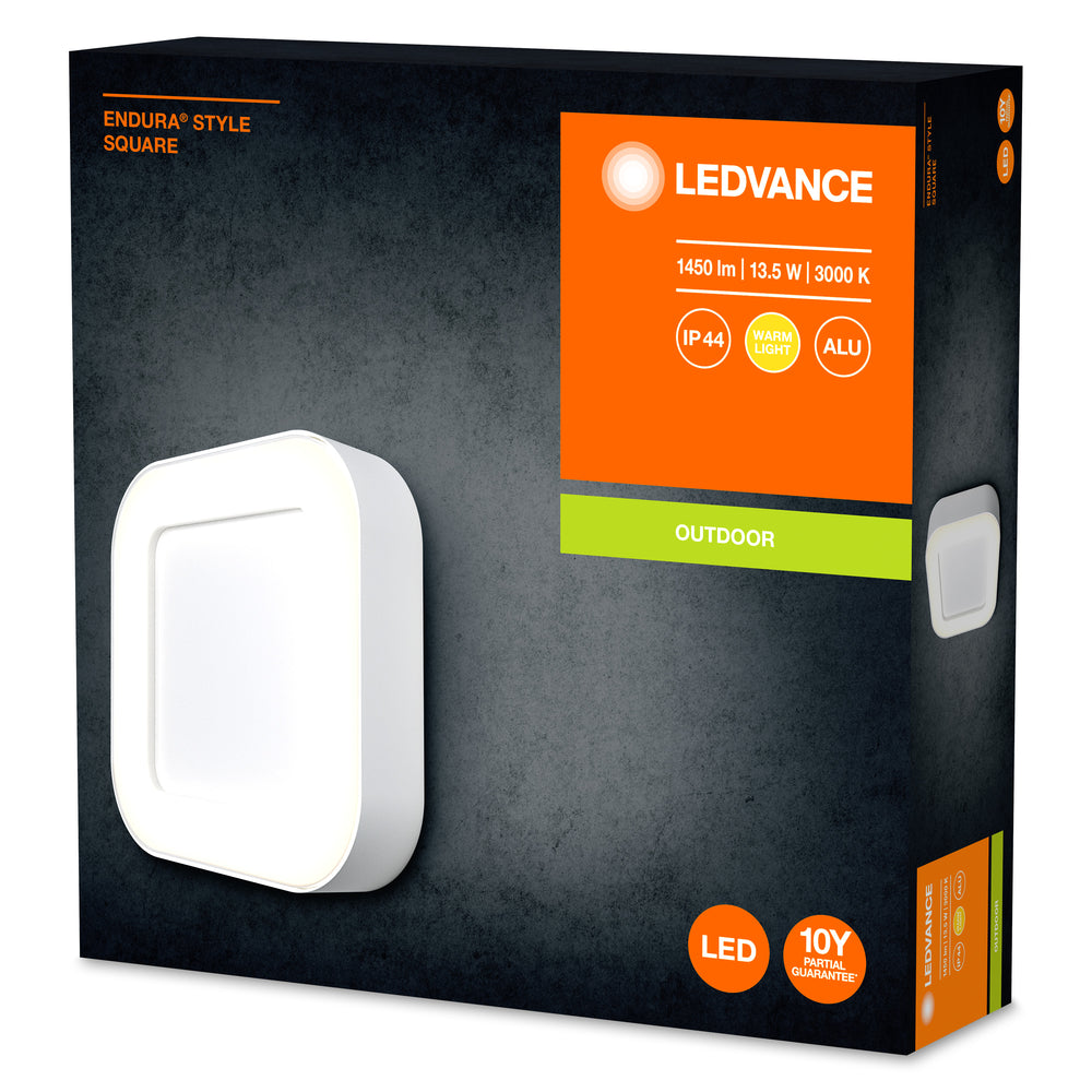 Ledvance ENDURA Style Square Applique da Parete LED 13.5W 3000K 220-240V IP44 IK07 Bianco da Esterno a Montaggio Superficiale