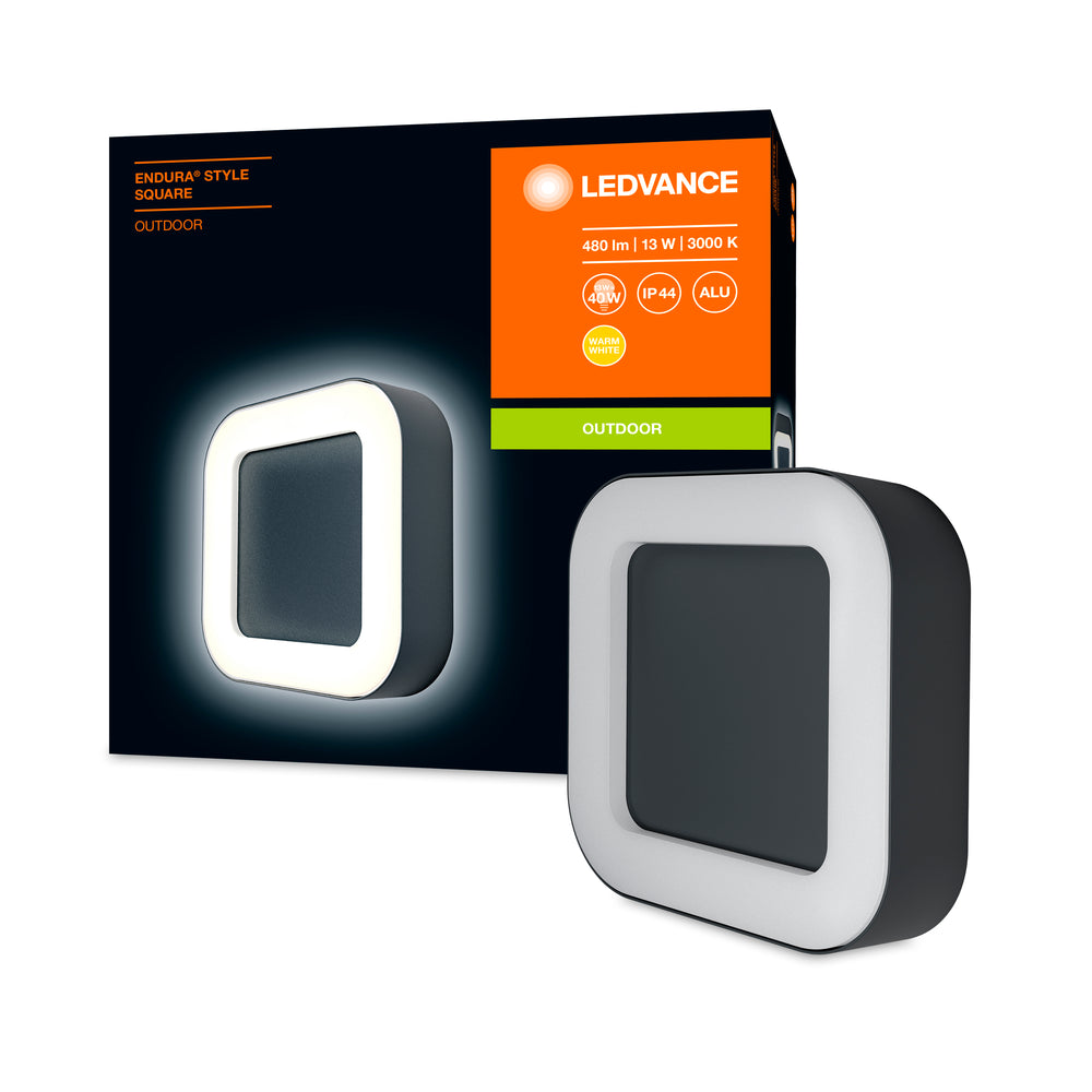 Ledvance ENDURA Style Square LED wall light 13.5W 3000K Dark Gray IP44 IK07 outdoor surface mount