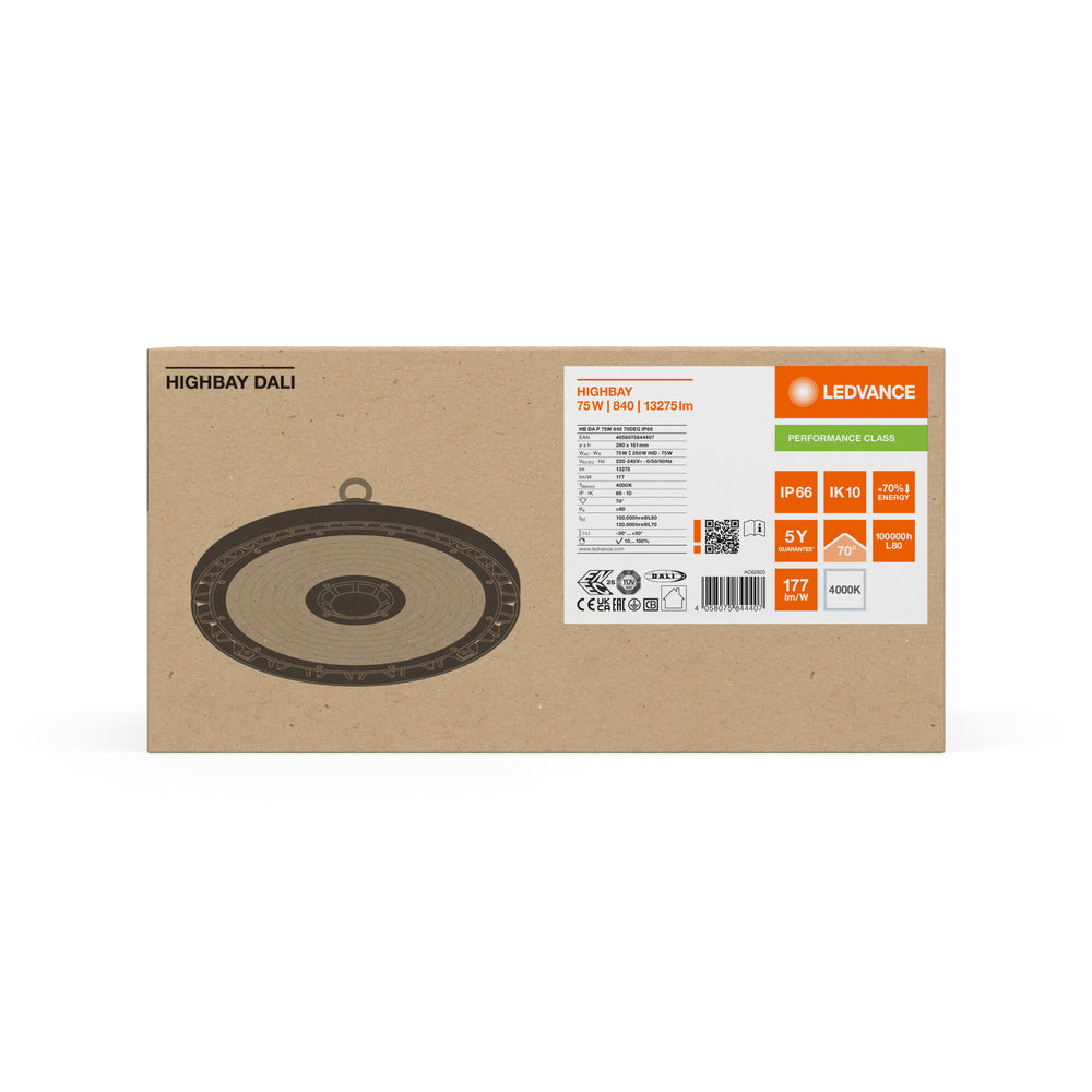 Ledvance HIGH BAY DALI GEN 5 LED 75W 4000K 13275 lumen 70° Nero IP66 IK10 Illuminazione Industriale in Alluminio
