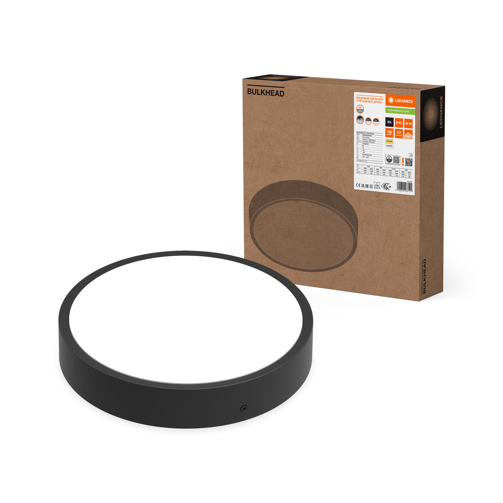 Ledvance Plafoniera LED Rotonda 300mm 17W IP65 IK10 2270 lumen 3000K 4000K Nera da Esterno a Soffitto o Parete