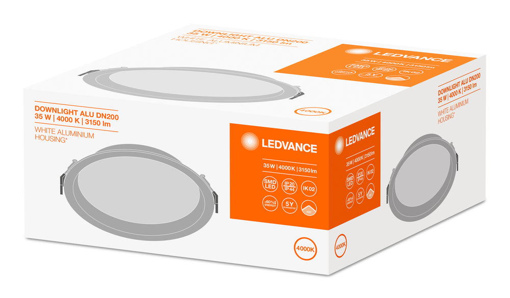 Ledvance Faretto LED da incasso 200mm 20W/25W/30W 3000K/4000K 2400-3600 lumen CRI 90 IP44/IP20 Alluminio bianco
