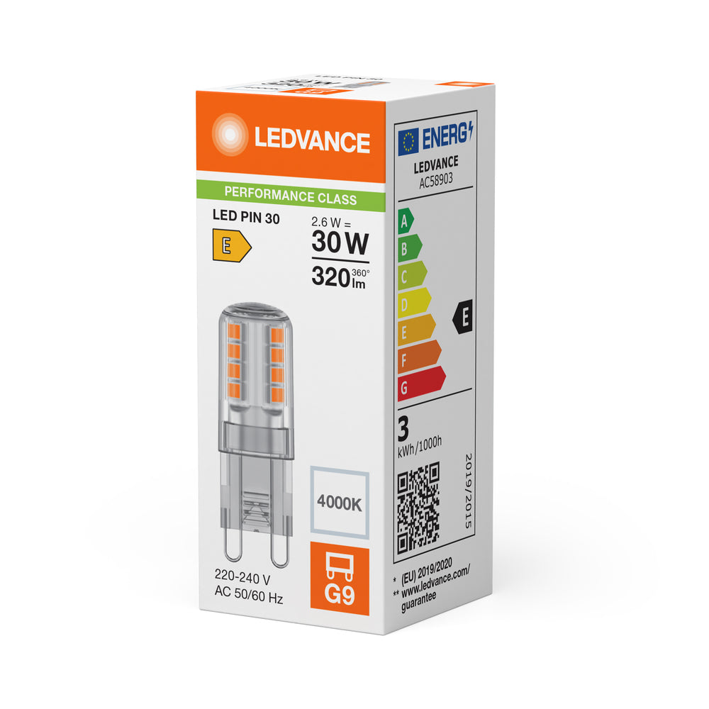 Lampadina a spillo Ledvance LED G9 2.6W 4000K Trasparente 320 lumen 220-240V 300° Non Dimmerabile Bianco Freddo