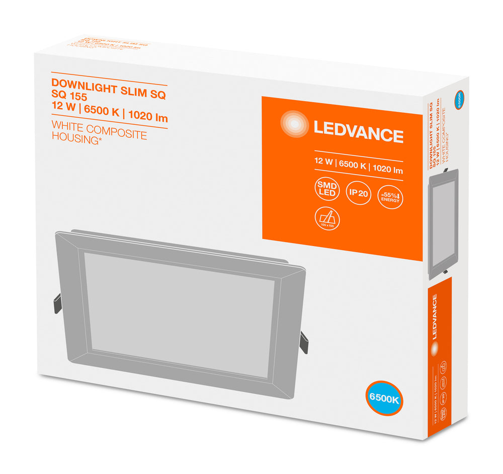 Ledvance Faretto LED slim quadrato da incasso 12W 6500K 1020 lumen Bianco IP20 169x169mm