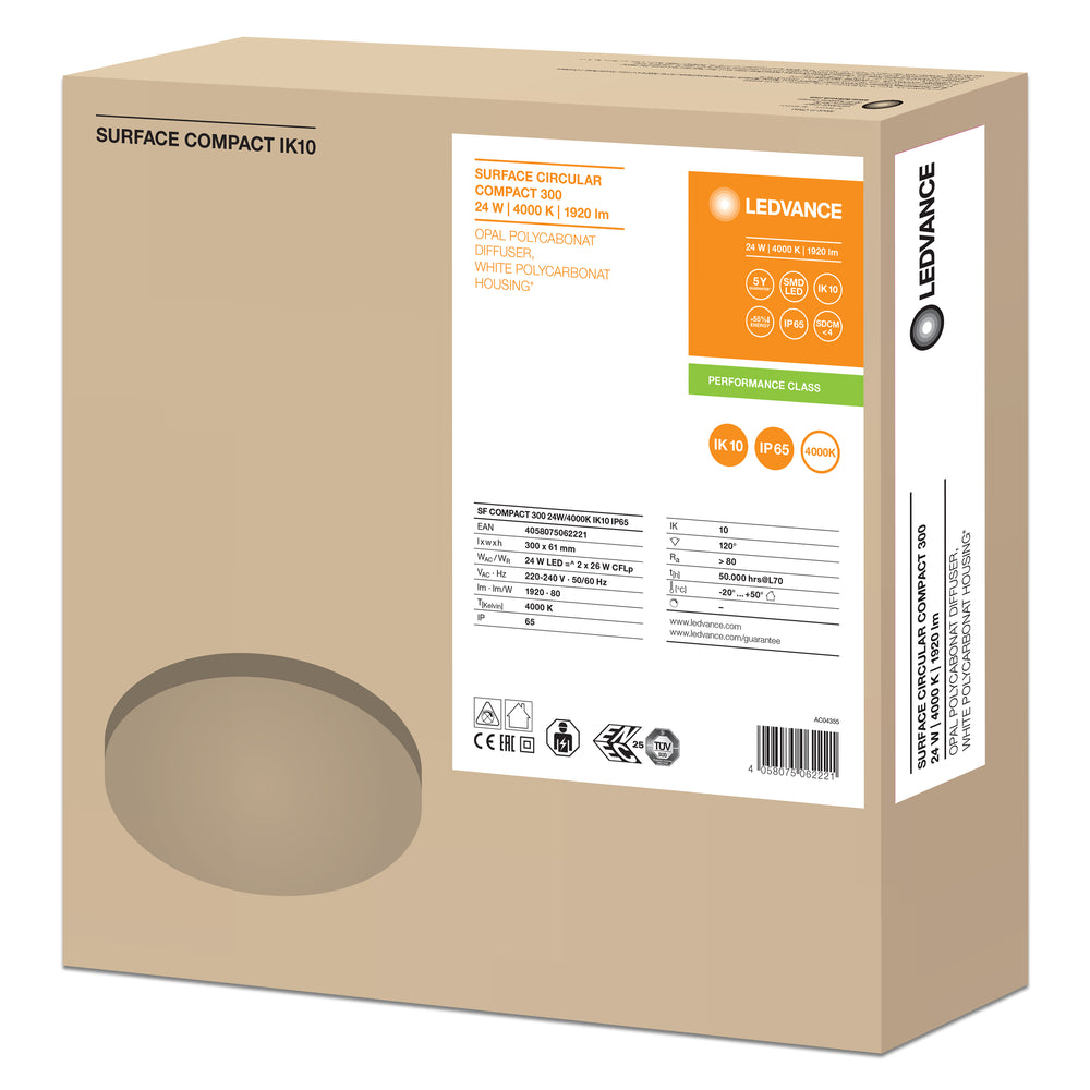 Ledvance Surface LED Compact 24W 4000K IP65 IK10 plafoniera e lampada da parete bianca 1920 lumen