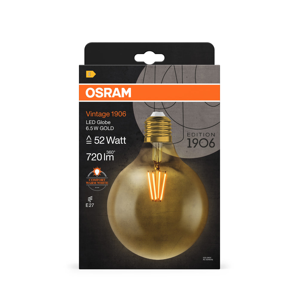 Ledvance Vintage 1906 LED Globo 6.5W E27 2400K Lampadina in Vetro Dorato 720 lumen 220-240V IP20 124mm