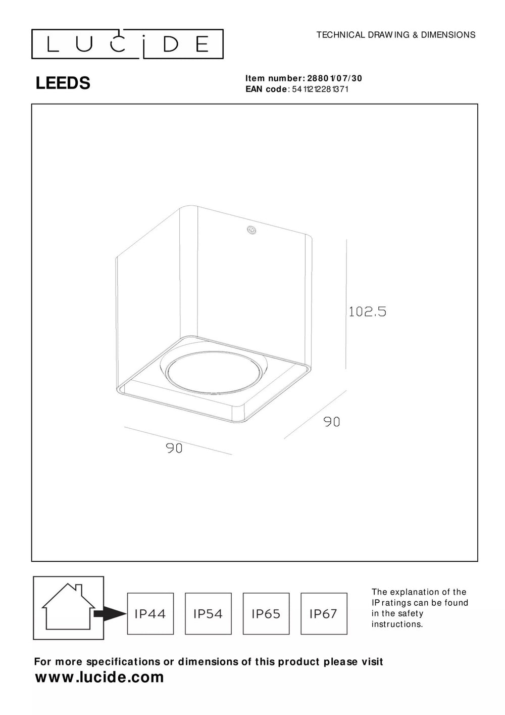 Lucide LEEDS lampada da soffitto a LED per esterni 1x9W 2700K IP54 nero