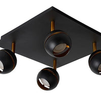 Lucide BINARI LED ceiling spotlight, 4x4.5W 2700K, round metal, matt sandy black with gold accents, IP20