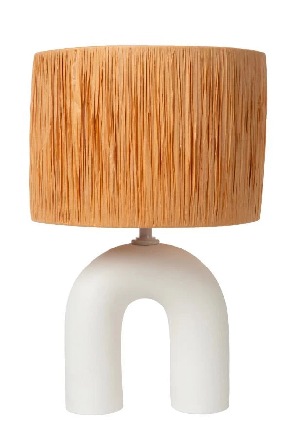 Lampada da tavolo LED Lucide Ronda con portalampada E27, paralume in rattan, base in ceramica, 28x28x45cm Bianco per uso interno