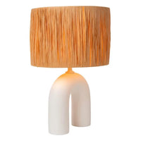 Lampada da tavolo LED Lucide Ronda con portalampada E27, paralume in rattan, base in ceramica, 28x28x45cm Bianco per uso interno
