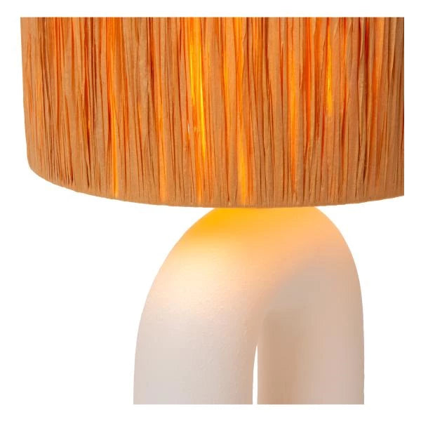 Lampada da tavolo LED Lucide Ronda con portalampada E27, paralume in rattan, base in ceramica, 28x28x45cm Bianco per uso interno