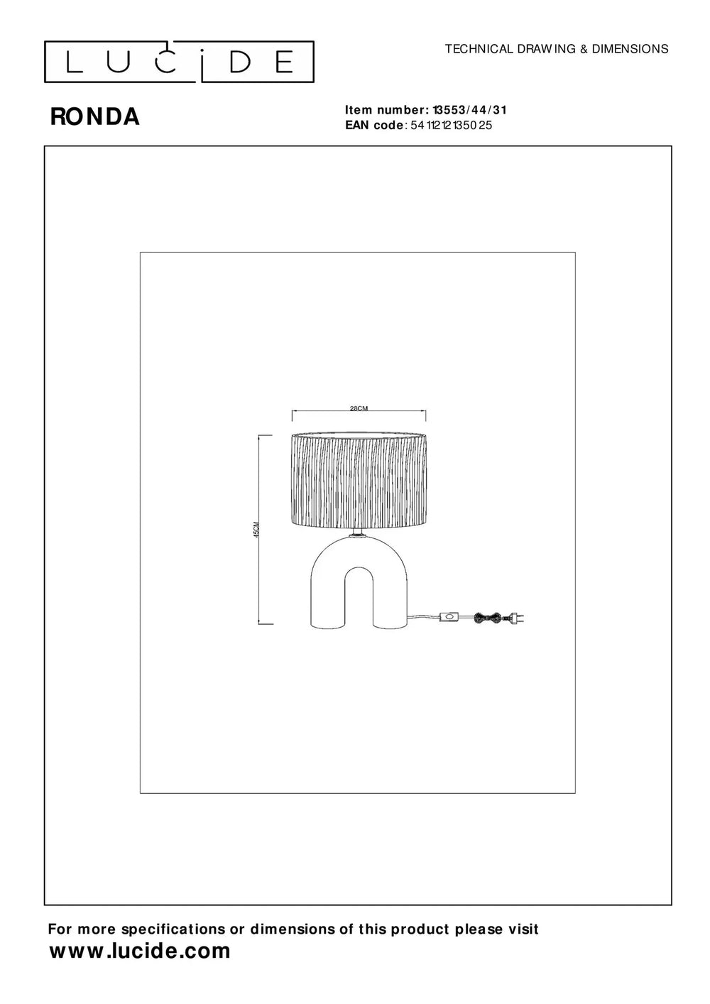 Lampada da tavolo LED Lucide Ronda con portalampada E27, paralume in rattan, base in ceramica, 28x28x45cm Bianco per uso interno