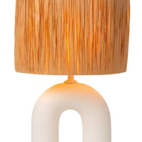 Lampada da tavolo LED Lucide Ronda con portalampada E27, paralume in rattan, base in ceramica, 28x28x45cm Bianco per uso interno