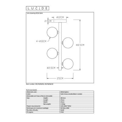 Lucide TYCHO lampada da soffitto LED 4xG9 portalampade 220-240V Ø25cm Ottone Sabbia & Nero Design Vintage