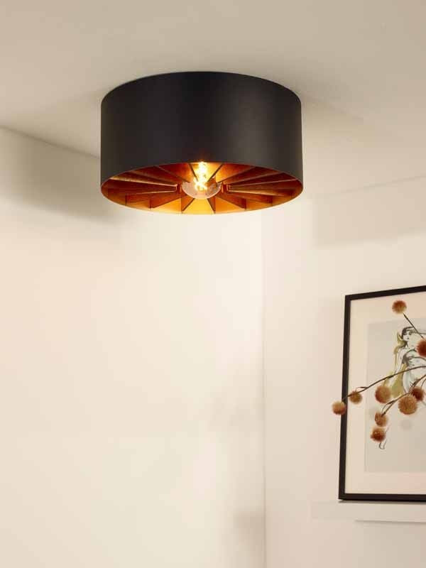 Lucide ZIDANE lampada da soffitto LED Nero Ø40cm 1xE27 IP20 moderna struttura in metallo