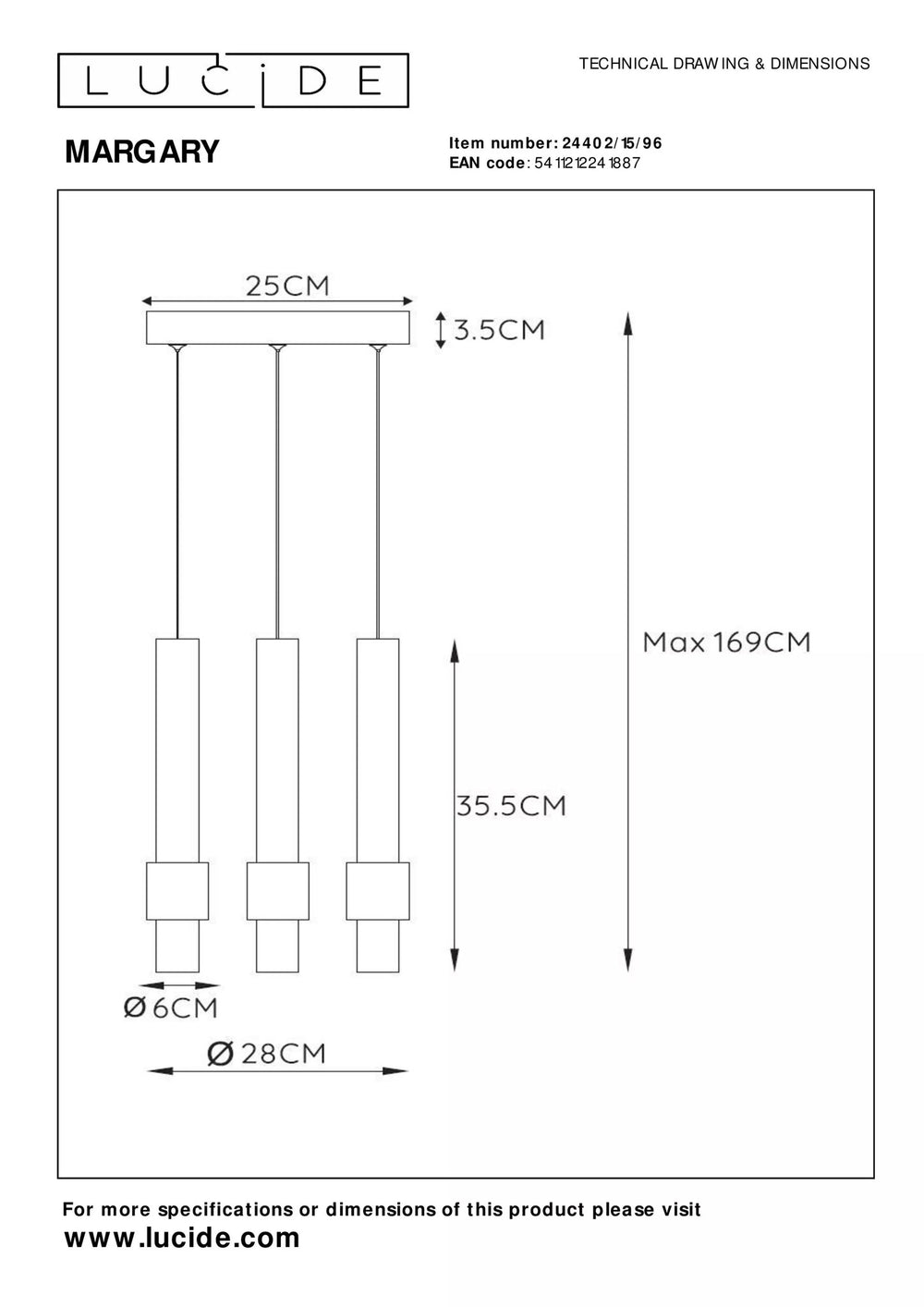 Lampada a sospensione LED Lucide margary 3x4W 2700K caffè 28cm dimmerabile