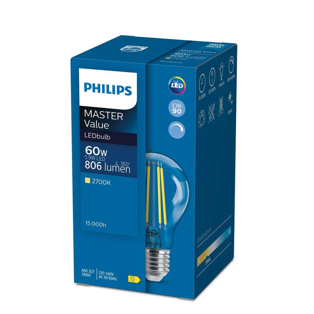 Lampadina LED Philips E27 A60 Opaca Dimmerabile 5.9W 2700K 806 lumen 90CRI 220-240V Bianco Caldo