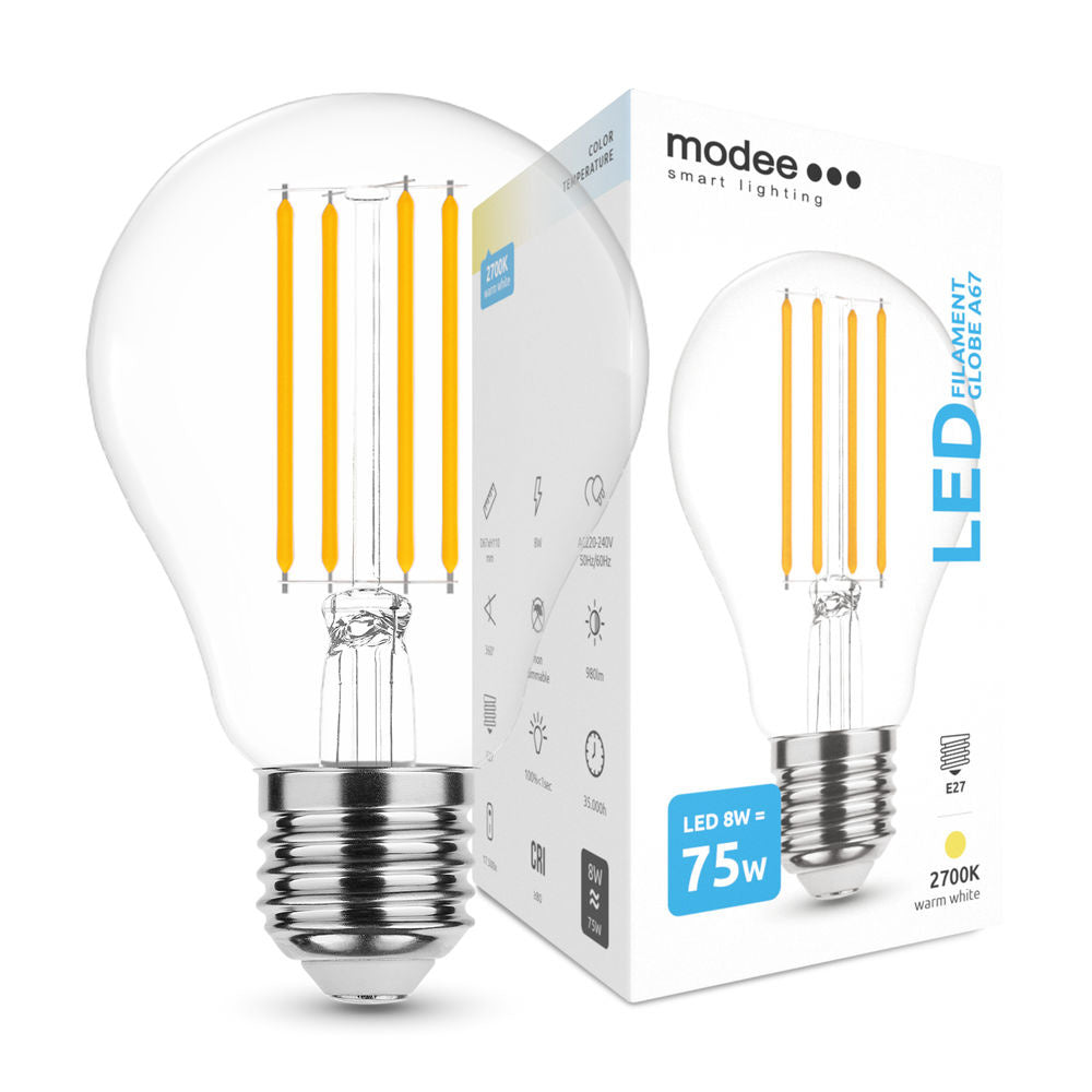 Lampada a filamento LED Modee E27 A67 10.5W 3000K luce bianca calda IP20 220-240V CRI 80 CE RoHS