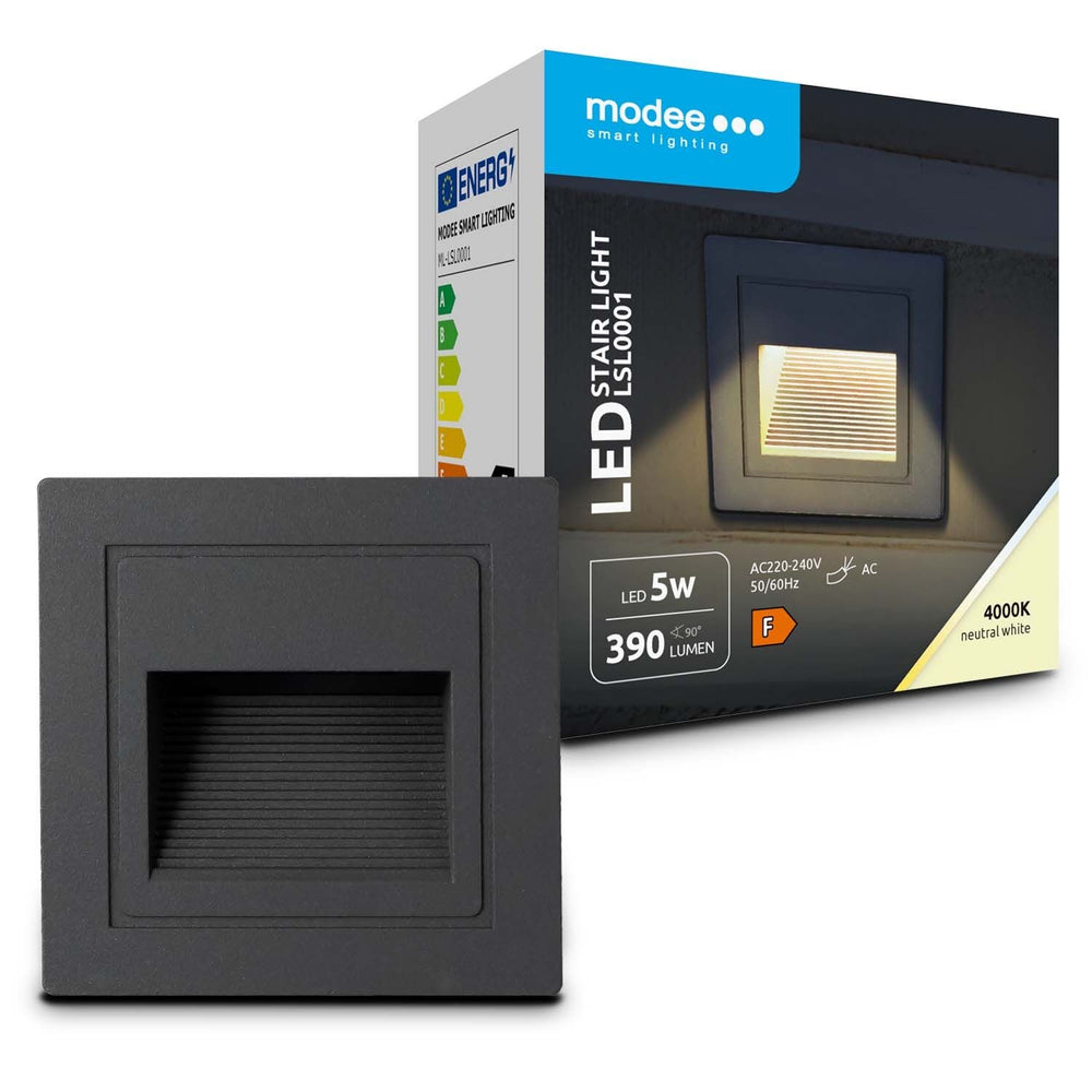 Luce LED per scale Modee, 5W 390 lumen, 4000K Bianco Neutro, IP65, design compatto 84x50x84mm