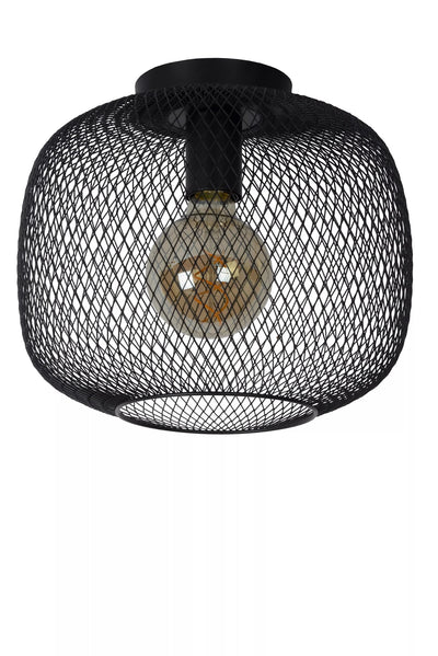 Lucide plafonniere MESH 30cm E27 fitting in black, excluding light source - ideal modern ceiling light for efficient LED lamp, IP20 rated, CE &amp; RoHS certified, 220-240V, easy installation