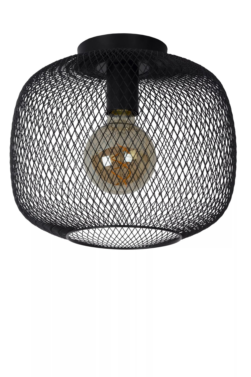 Plafoniera Lucide MESH Ø30cm, portalampada E27, design cilindro in metallo, finitura nero opaco, illuminazione da interno IP20