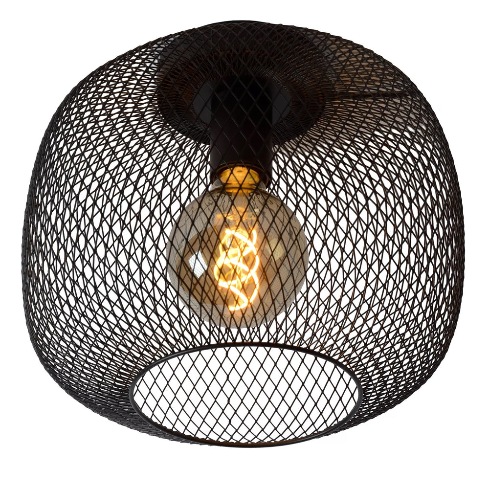 Lucide plafonniere MESH 30cm E27 fitting in black, excluding light source - ideal modern ceiling light for efficient LED lamp, IP20 rated, CE &amp; RoHS certified, 220-240V, easy installation