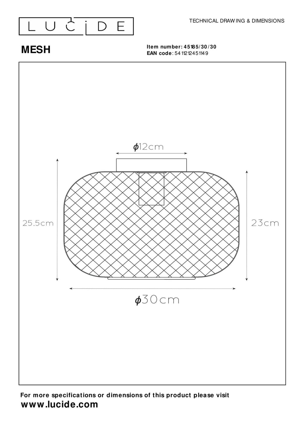 Lucide plafonniere MESH 30cm E27 fitting in black, excluding light source - ideal modern ceiling light for efficient LED lamp, IP20 rated, CE &amp; RoHS certified, 220-240V, easy installation