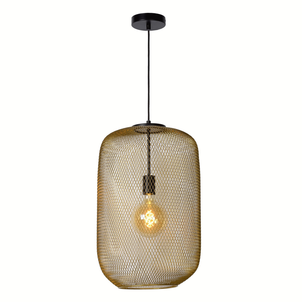 Lampada a sospensione Lucide MESH Ø35cm, attacco E27, metallo oro opaco, altezza regolabile, design cilindrico vintage