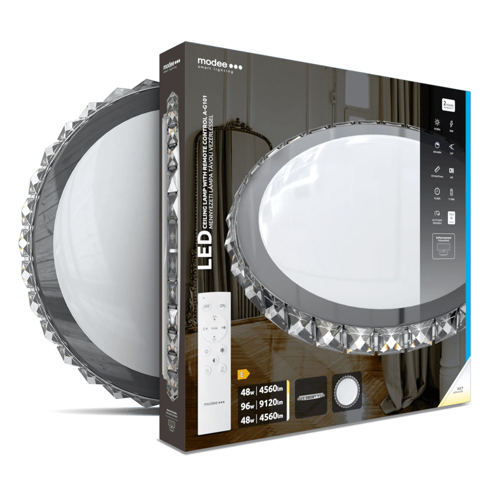 Lampada LED da soffitto Modee 96W 3CCT dimmerabile 9120 lumen Ø510mm alluminio-plastica IP20 vetro satinato