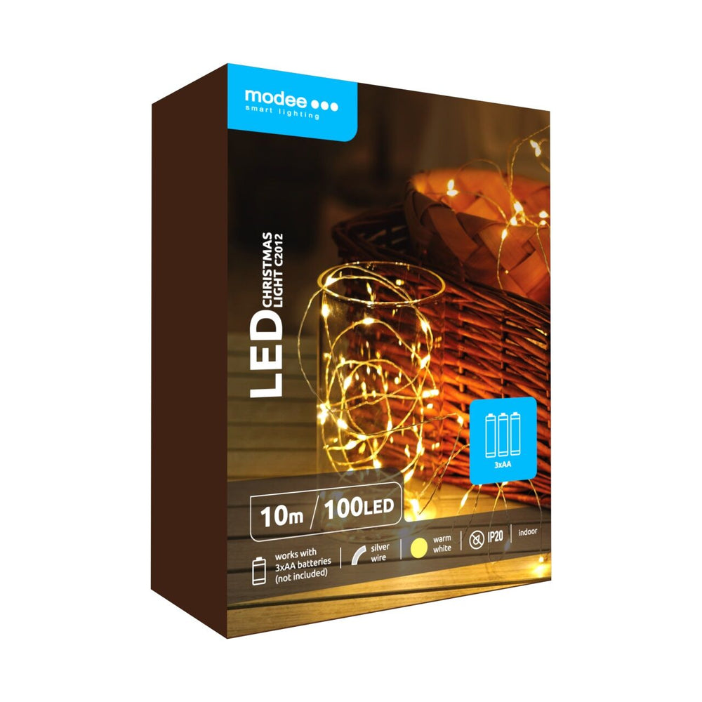 Modee LED Christmas String Light Copper Wire 100LED 10m Warm 3000K Battery Powered IP20 Indoor