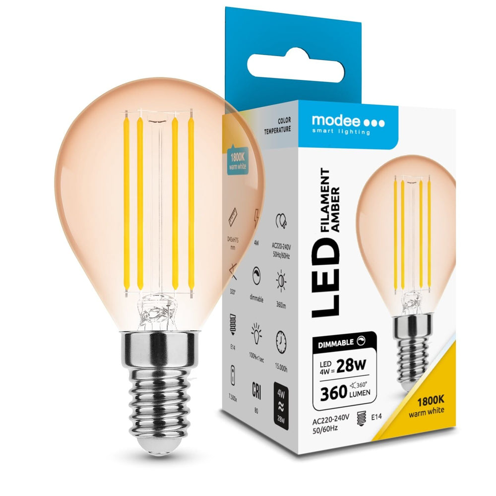 Modee Lampadina LED Filament Amber Globo Mini G45 4W E14 1800K 300 lumen 320° dimmerabile