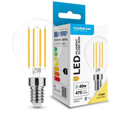 Modee Lampadina LED Filamento G45 Mini Globo 4W E14 2700K 470 lumen 360° Vetro Non Dimmerabile