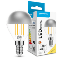 Lampadina a filamento LED Modee G45 Silver Top 4W E14 2700K 400 lumen 320° vetro bianco caldo cromo