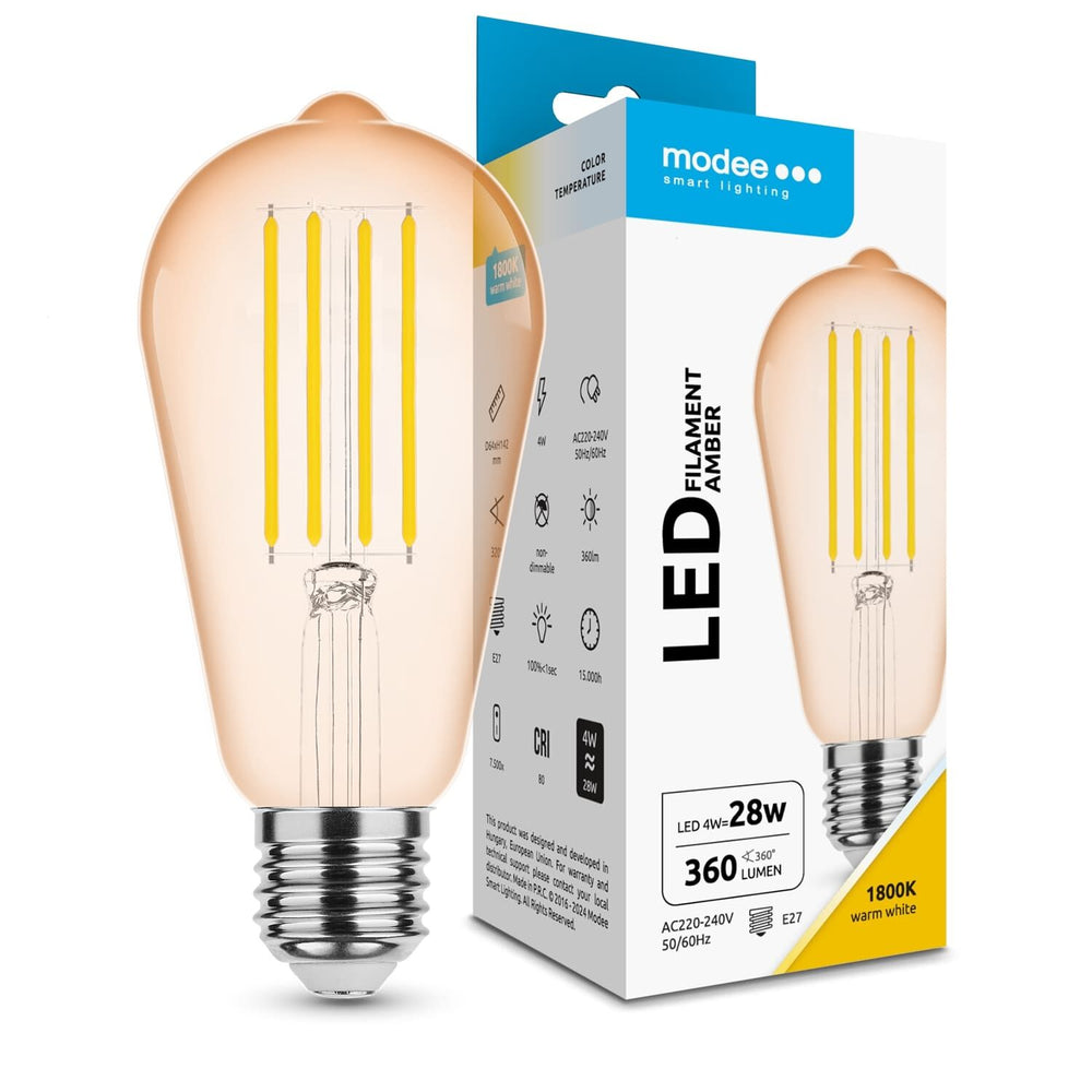Modee lampadina LED a filamento ST64 Ambra 4W E27 1800K 360 lumen 320° non dimmerabile vetro
