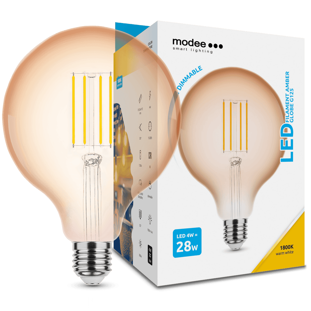Modee LED Filament Globo G125 4W E27 Ambra 1800K 300 lumen 320° Dimmerabile IP20