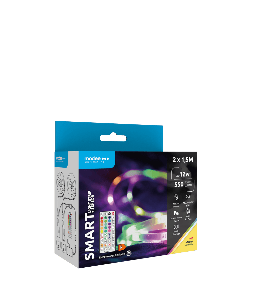 Modee LED Smart Strip 12W 2700K RGB IP20 con Telecomando e Sensore di Movimento, 2x1.5m, 550 lumen