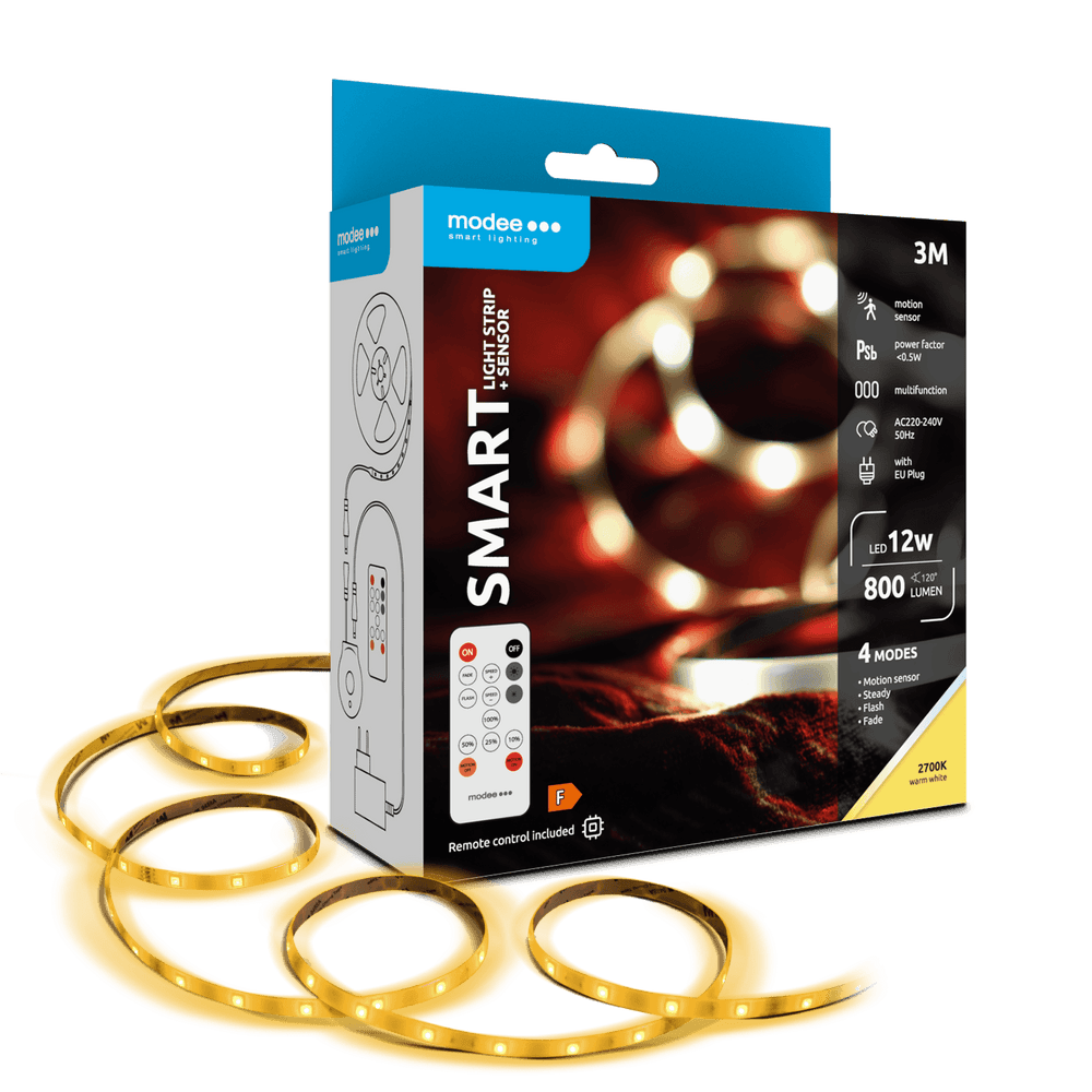 Modee Striscia LED Smart 12W IP20 2700K 800 lumen 3M con telecomando e sensore di movimento
