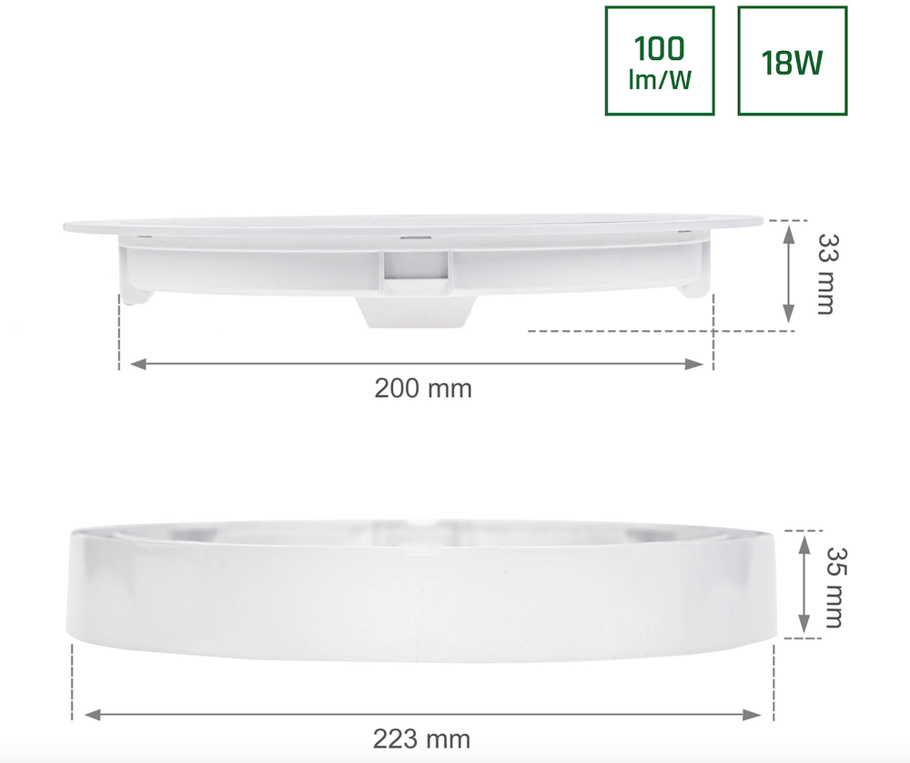 Spectrum LED plafonniere round 18W replaces 105W, 1521 lumen, 3000K