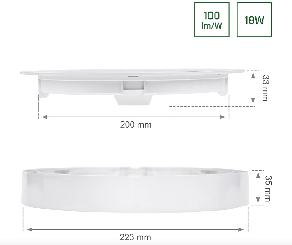Plafoniera LED Spectrum rotonda 18W sostituisce 105W, 3000K, 2200 lumen, IP20, CRI >80, angolo di radiazione 110°
