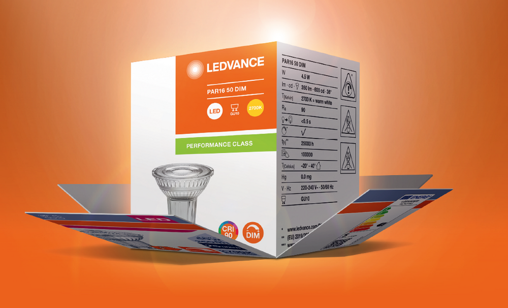 Faretto LED Performance GU10 PAR16 4.5W 350 lumen 2700K 36D dimmerabile sostituisce 50W