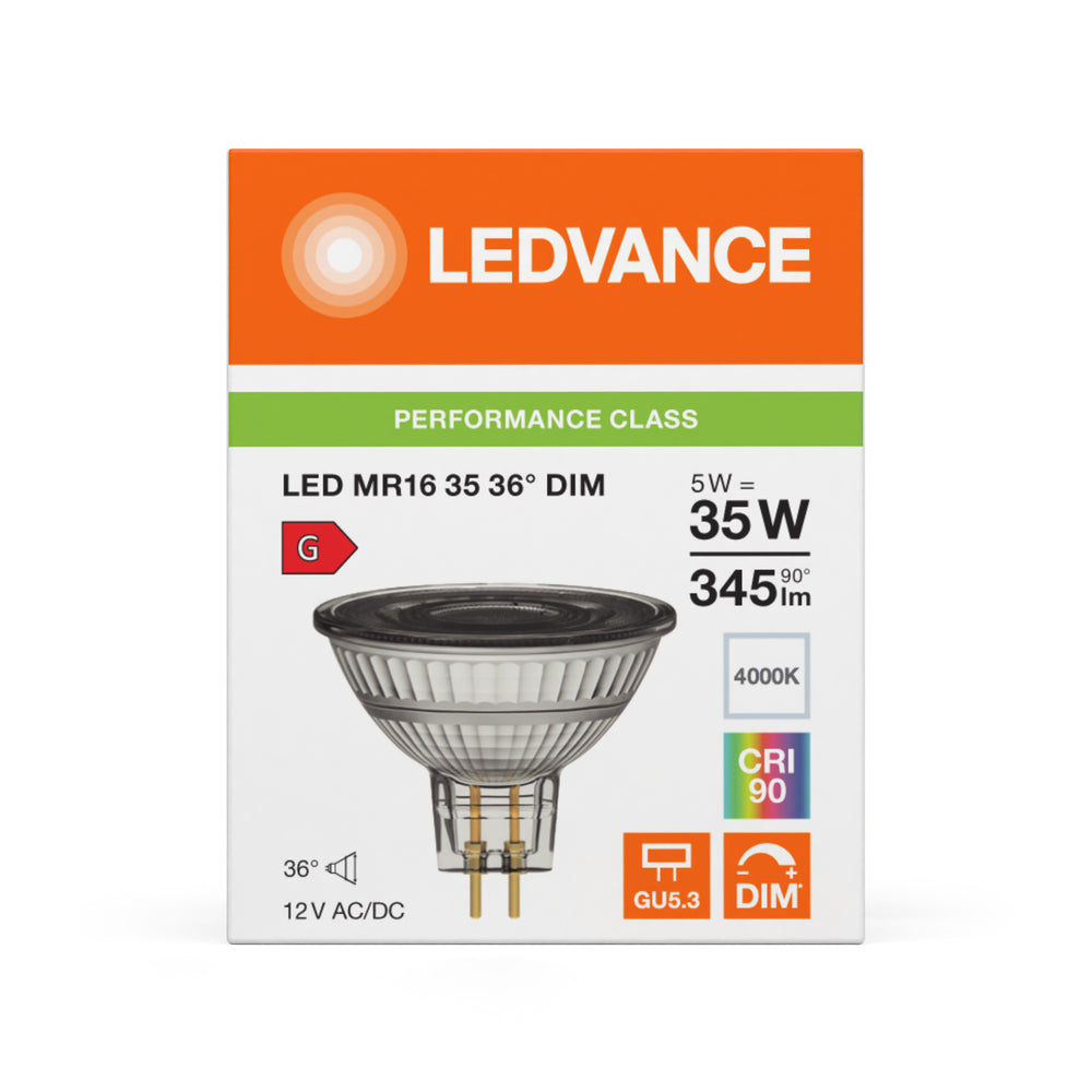 Faretto LED ad alte prestazioni GU5.3 MR16 5W 345 lumen 36D 4000K Bianco Freddo dimmerabile sostituisce 35W